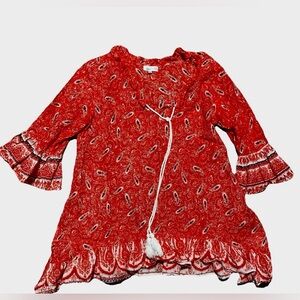 Pure Nordic medium oversized loose red paisley top with tie